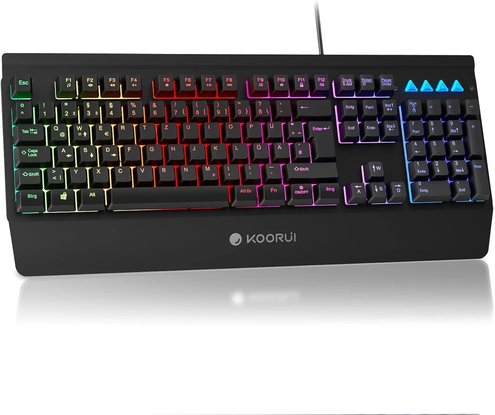 KOORUI žaidimų klaviatūra QWERTZ su RGB apšvietimu ir riešo atrama K0104