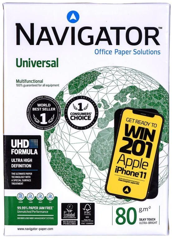 Kopijavimo popierius biurui Universal Premium Navigator 8247A80 (A4; 80g/m²; 500 lapų; baltas)