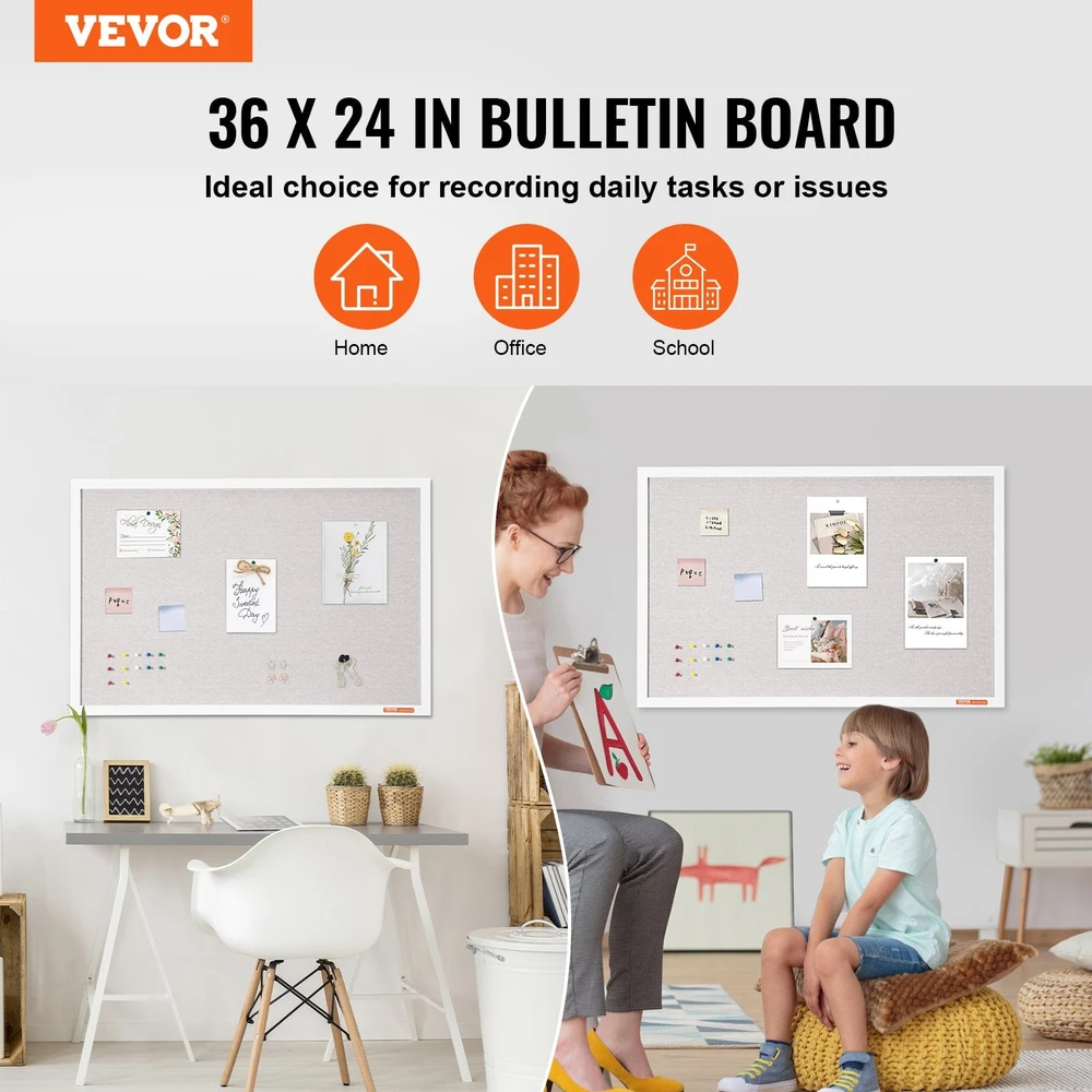 VEVOR 90x60 cm sieninis skelbimų lenta su lininio paviršiumi