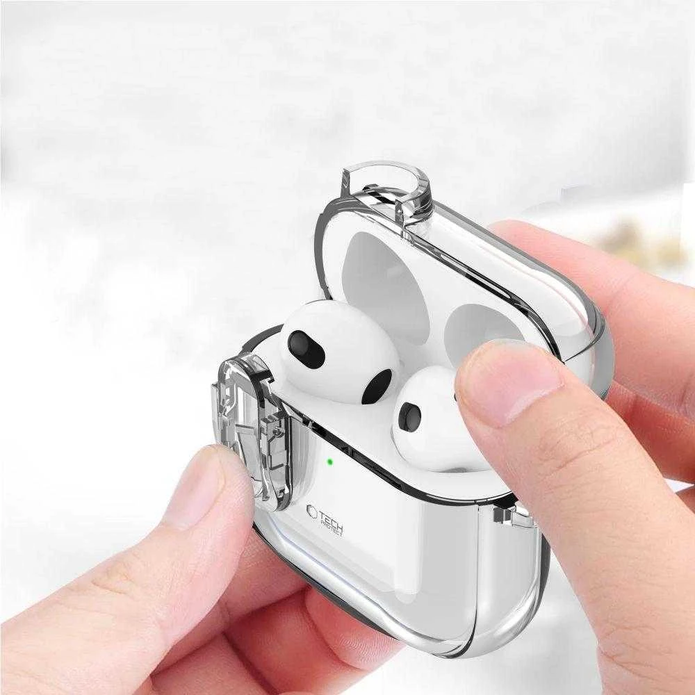Apple AirPods 4 Tech-Protect Slim Hook Clear dėklas jūsų ausinėms skaidrus