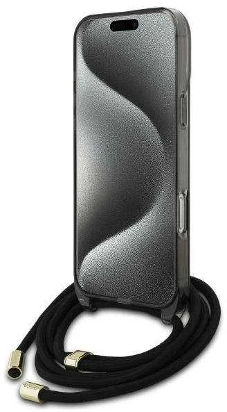 Guess GUHMP16LHCTSGNSK Apple iPhone 16 Pro 6.3″ juodos spalvos kietas dėklas Crossbody Cord Script MagSafe