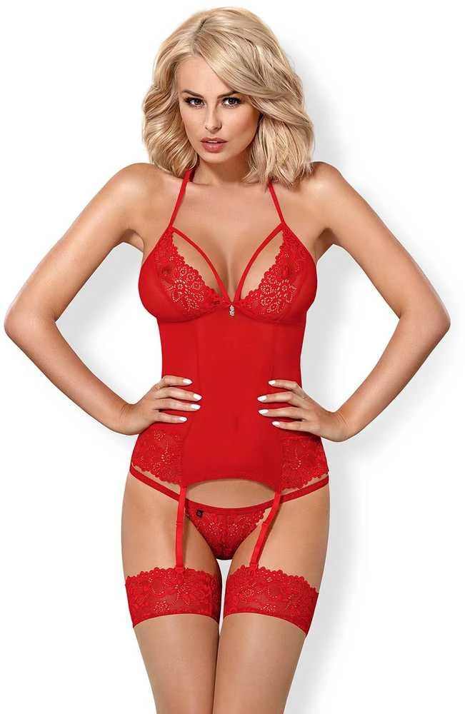 Obsessive Obsessive – 838-COR-3 korsetas ir stringai Raudona S/M