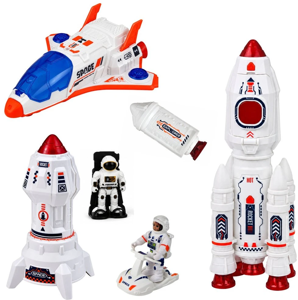 Lean Toys Kosmoso žaislų rinkinys su šviesos ir garso efektais, baltas, oranžinis ir mėlynas