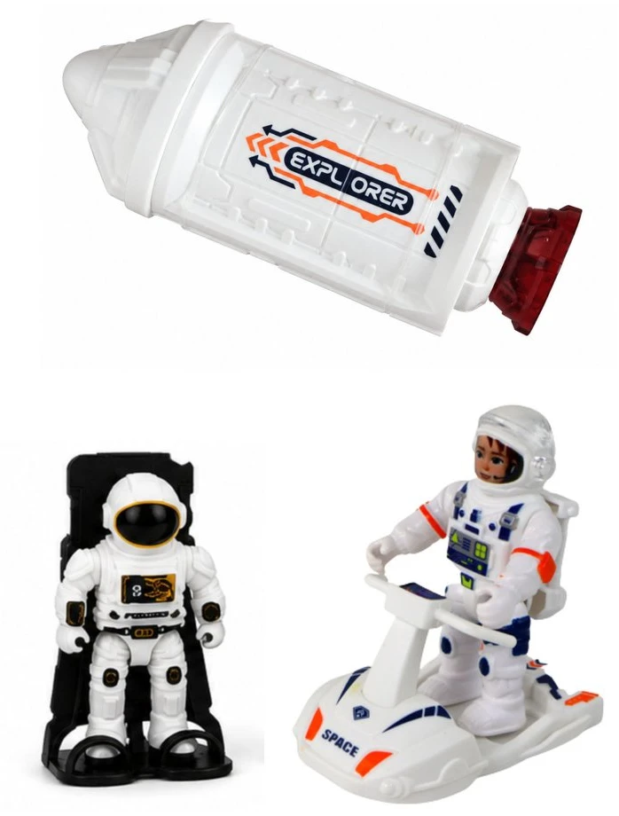 Lean Toys Kosmoso žaislų rinkinys su šviesos ir garso efektais, baltas, oranžinis ir mėlynas
