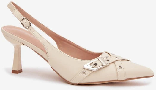 Kreminės spalvos basutės su kulnu Step in style