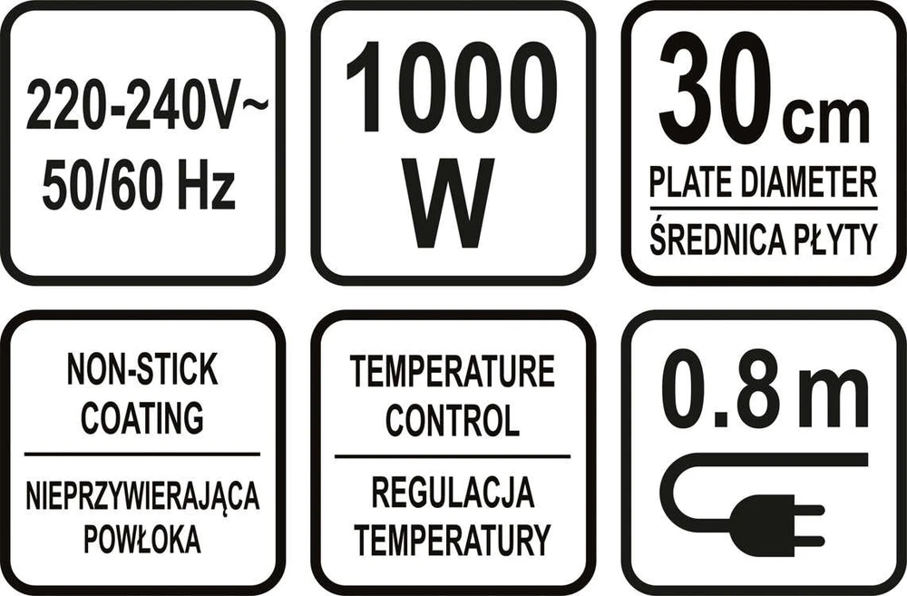 Vaflinė Lund Blynų keptuvė 1000W, 30 cm skersmens, su nelimpančia danga, elektrinė keptuvė