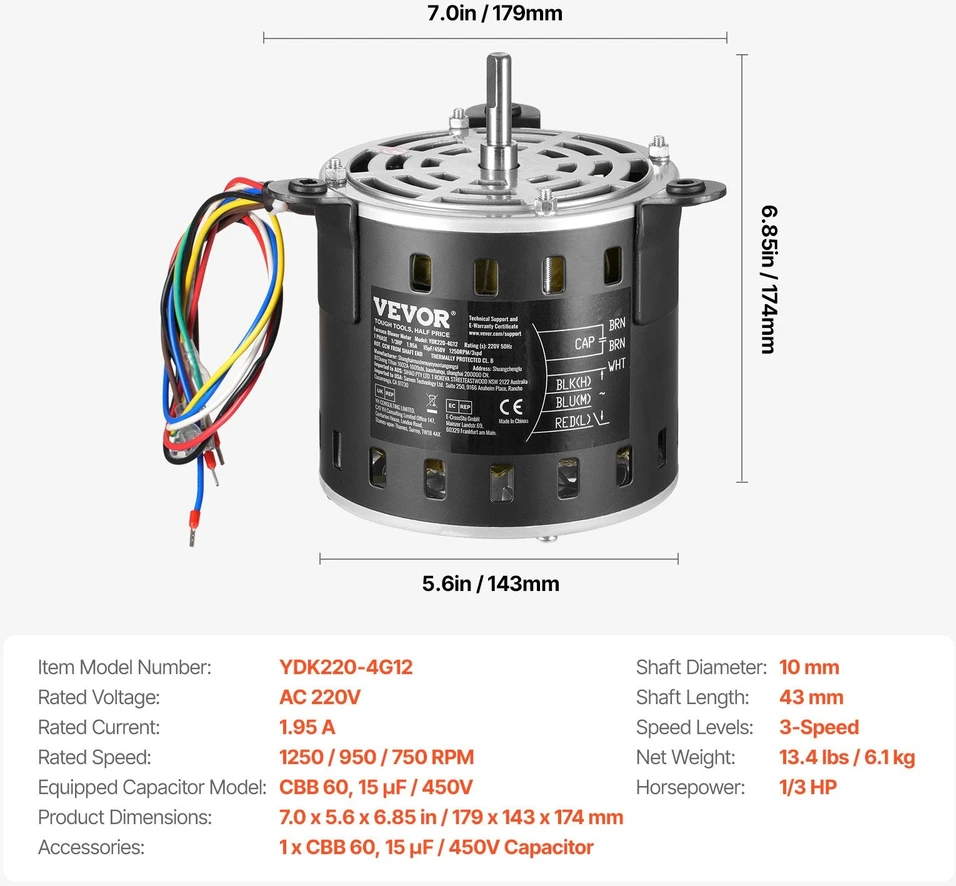 VEVOR 220V 1/3 AGP krosnies pūstuvo variklis