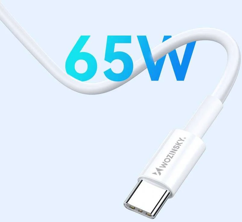 Wozinsky GaN 65W Charger su 2xUSB-C USB Ports su 65W CC kabelis – baltos spalvos