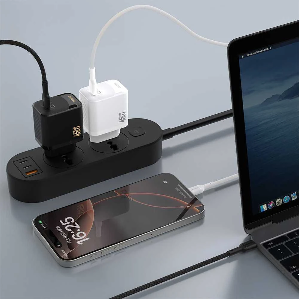 Dudao A28C 45W GaN laidinis įkroviklis + USB-C kabelis – juodos spalvos