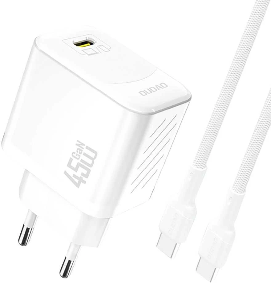 Dudao A28C 45W GaN laidinis įkroviklis + USB-C kabelis – baltos spalvos