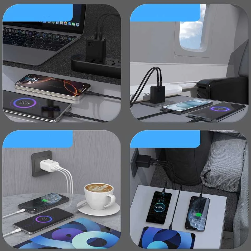 Dudao A29 65W GaN laidinis įkroviklis 2 x USB-C + 1 x USB-A – juodos spalvos