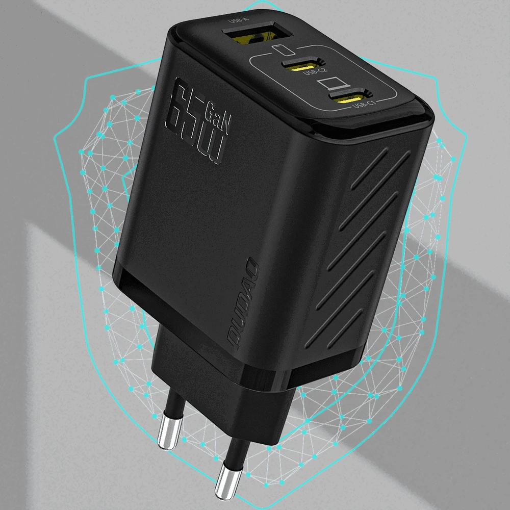 Dudao A29C 65W GaN laidinis įkroviklis + USB-C kabelis – juodos spalvos