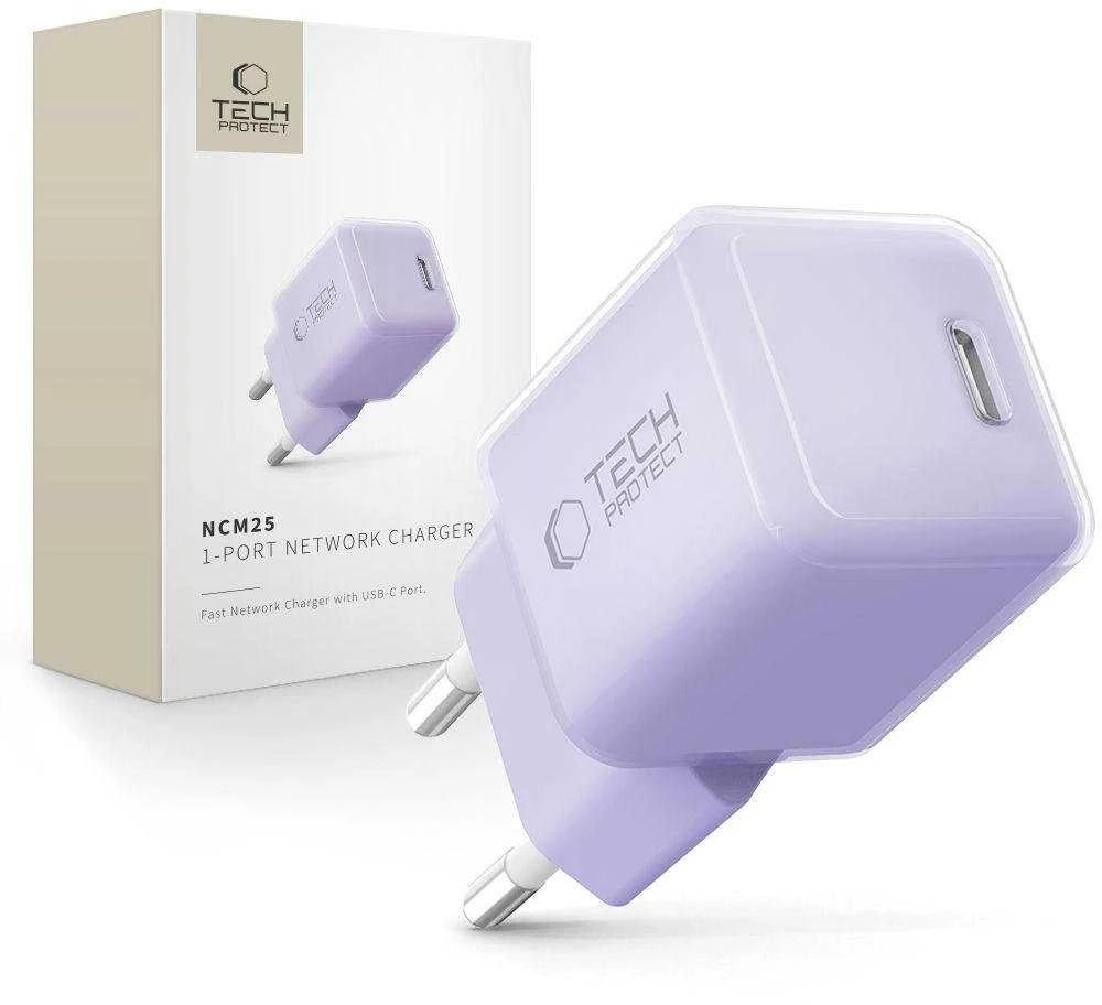 Tech-Protect NCM25 USB-C PD 25W sieninis įkroviklis - Violetinė
