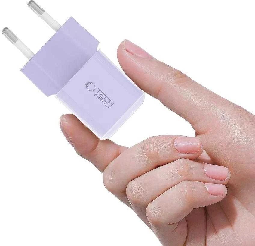 Tech-Protect NCM25 USB-C PD 25W sieninis įkroviklis - Violetinė