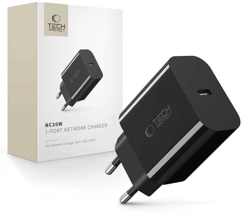 „Tech-Protect NC20W USB-C“ 1 prievado PD20W sieninis įkroviklis - Juodas