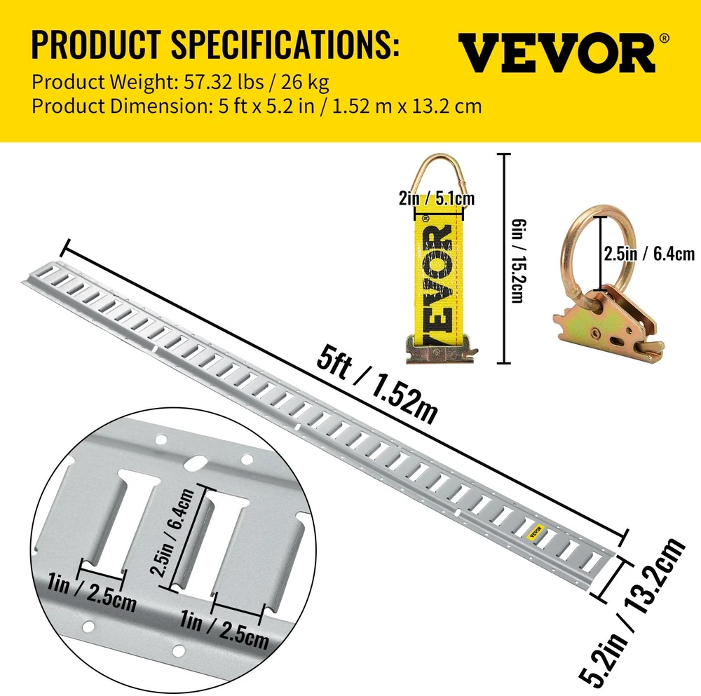 VEVOR krovinio tvirtinimo bėgiai e-track 34 vnt