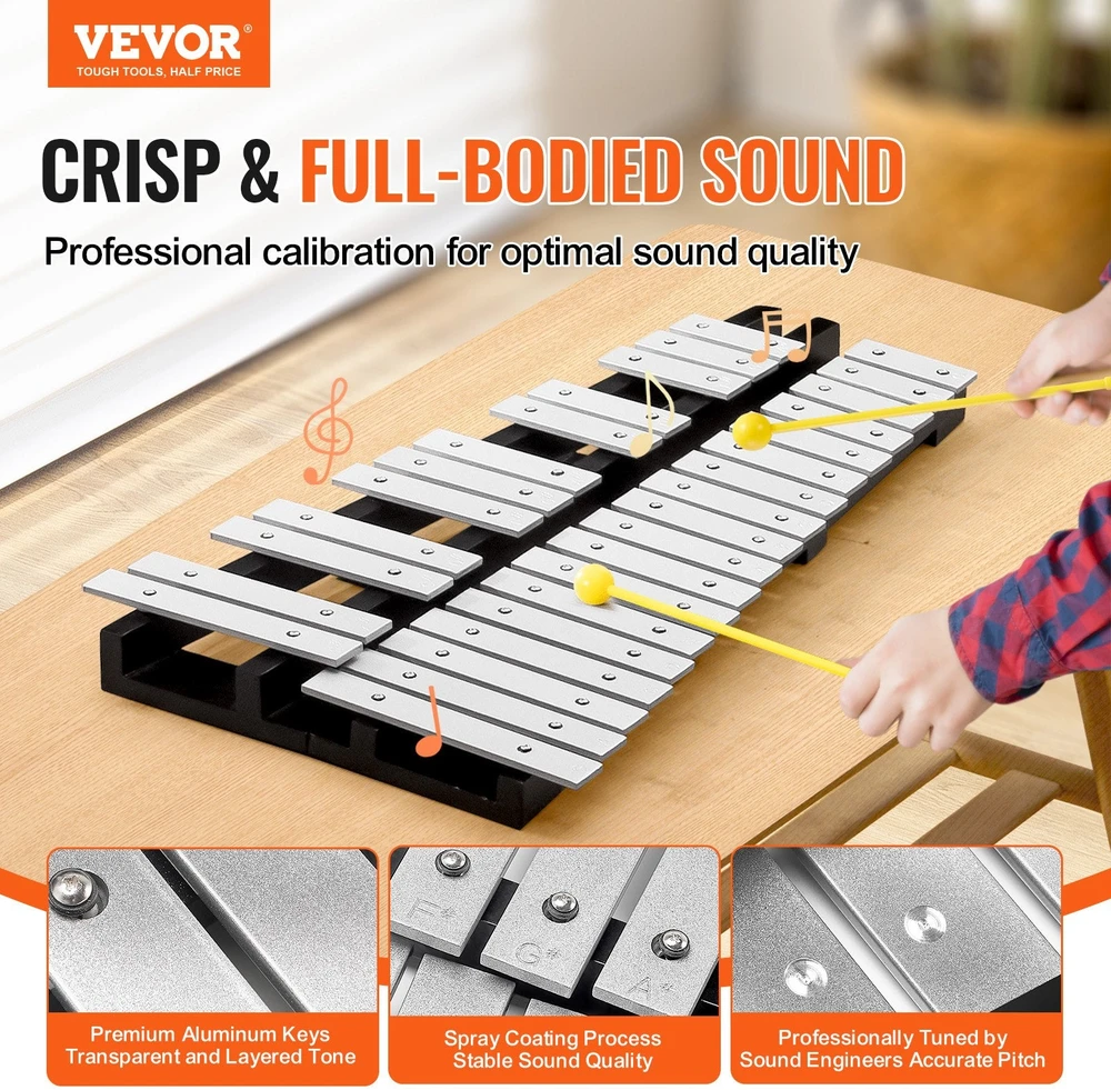 VEVOR 30 natų glockenspielis su malletais ir būgnų lazdelėmis