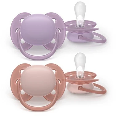 Kūdikių čiulptukai Ultra Soft 6–18 mėn. violetinis ir rožinis (2 vnt.) Philips Avent