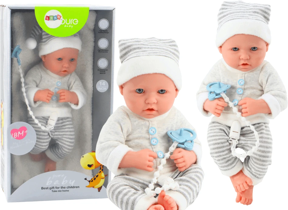 Lean Toys Lėlytė su dryžuotais drabužiais ir priedais, 35 cm