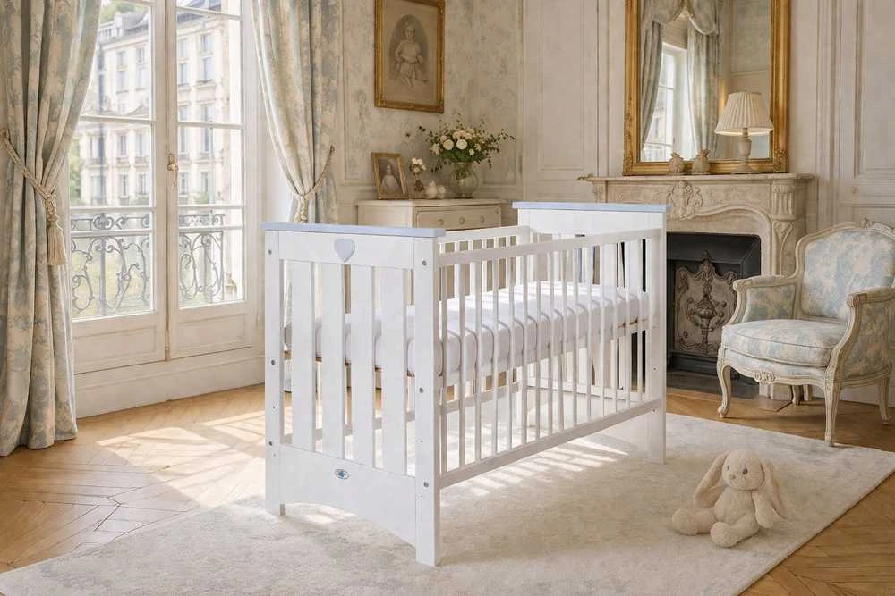 My Sweet Baby Kūdikių medinė lovytė Lorenzo III 120×60 cm, balta–pilka
