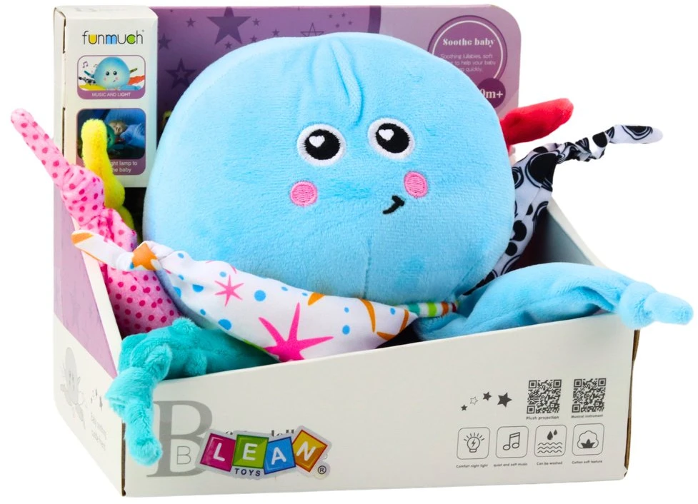 Lean Toys Minkštas aštuonkojis su projektoriumi ir melodijomis kūdikiams