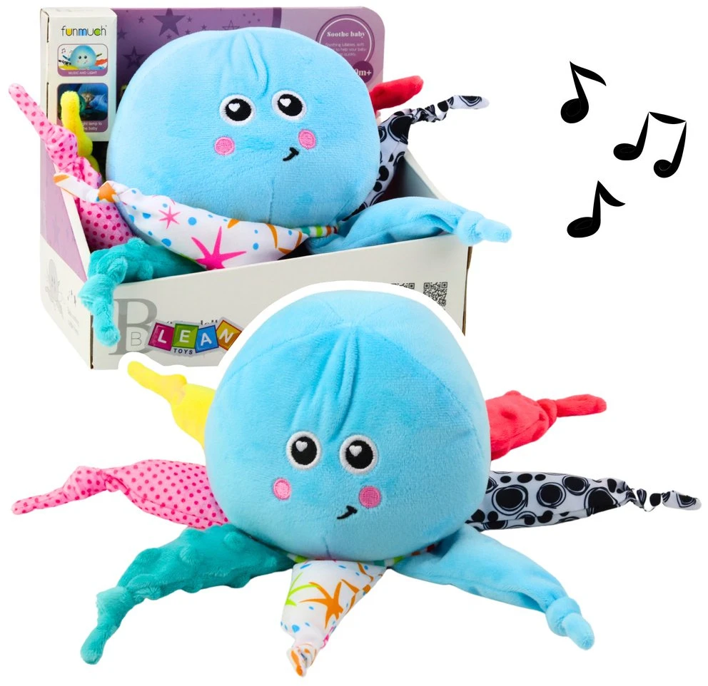 Lean Toys Minkštas aštuonkojis su projektoriumi ir melodijomis kūdikiams