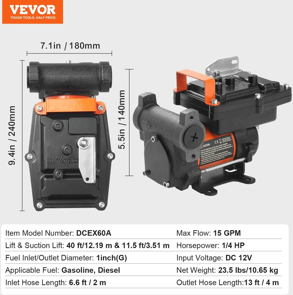 VEVOR 12V dyzelinio kuro perdavimo pompa su antgaliu