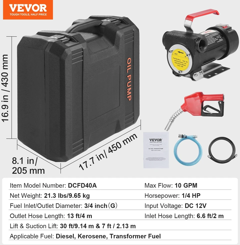 VEVOR 12V dyzelinė degalų perkėlimo pompa su automatinio kuro antgaliu