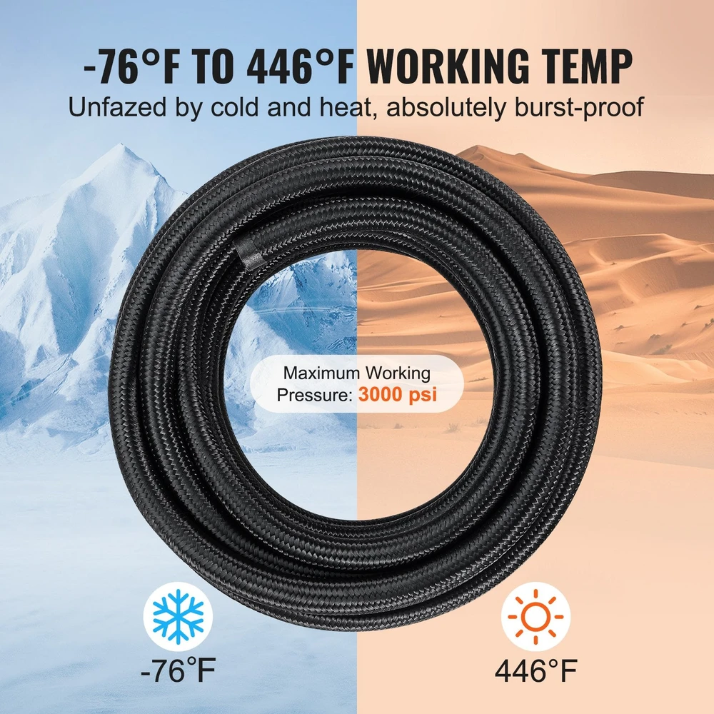 VEVOR 6AN kuro linijos rinkinys, 25 pėdų PTFE žarna