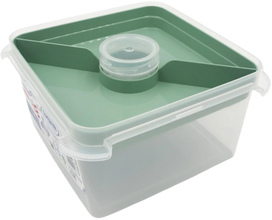 Kvadratinė maisto dėžutė su įrankiais ir vidiniu skyriumi (2,25 l)