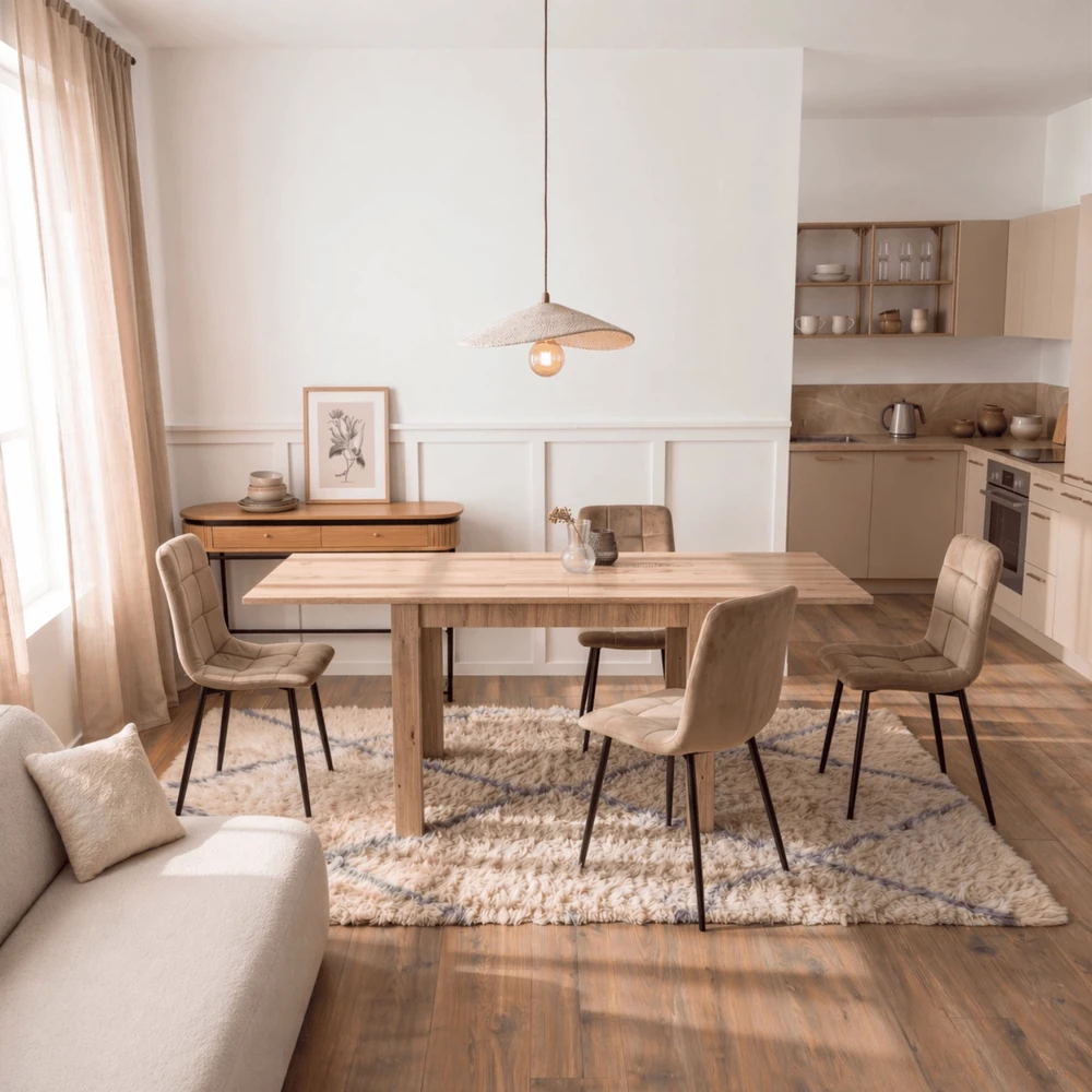 Kvadratinis išskleidžiamas stalas 80–160 cm, Artisan ąžuolo spalvos