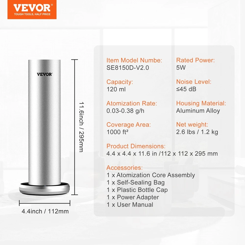 Drėkintuvas VEVOR Kvapų difuzorius 120 ml Bluetooth 93 m² be vandens