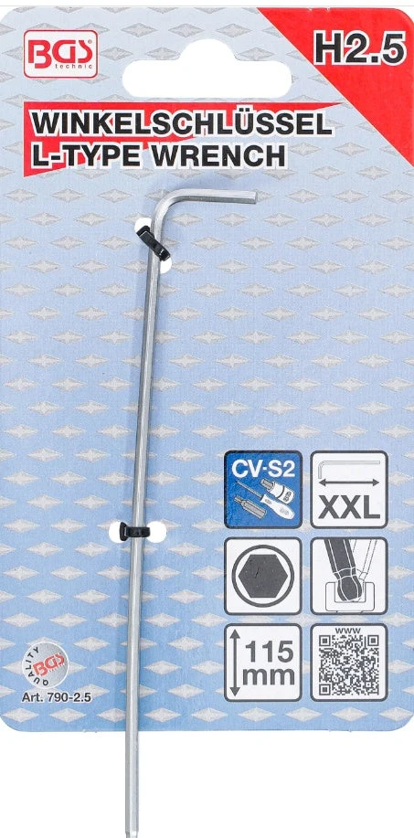 L TIPO RAKTAS | YPAČ ILGAS | VIDINIS ŠEŠIAKAMPIS / VIDINIS ŠEŠIAKAMPIS SU RUTULINE GALVUTE 2,5 MM (790-2.5)