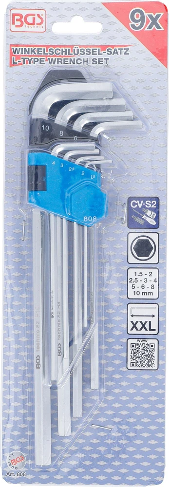 L TIPO RAKTŲ RINKINYS | YPAČ ILGI | VIDINIS ŠEŠIAKAMPIS 1,5–10 MM | 9 VNT. (808)