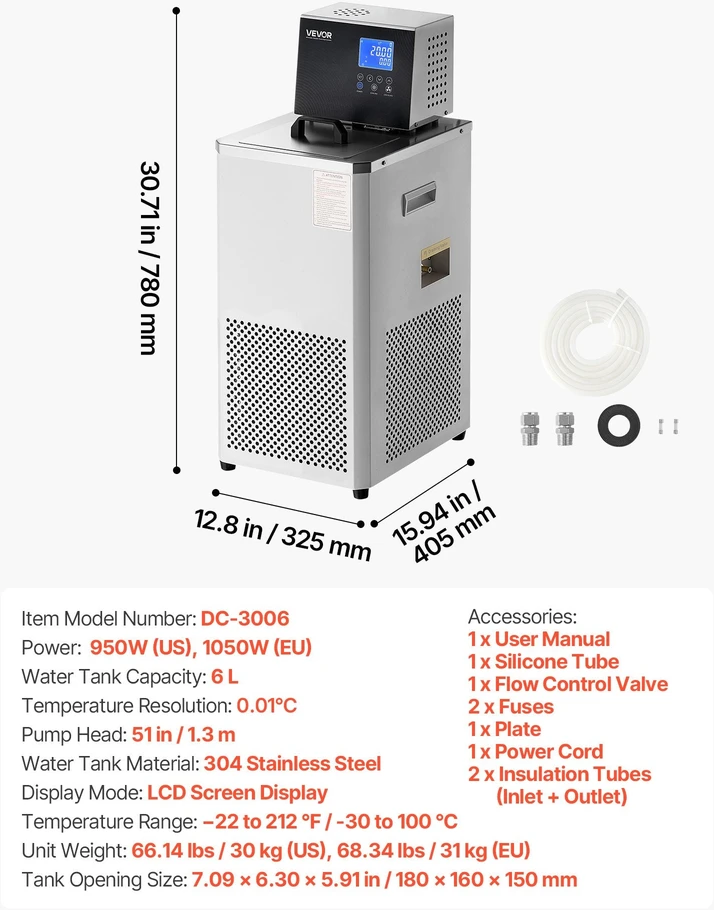 VEVOR Laboratorinis šaldytuvas cirkuliatorius, -30-100, 6 L