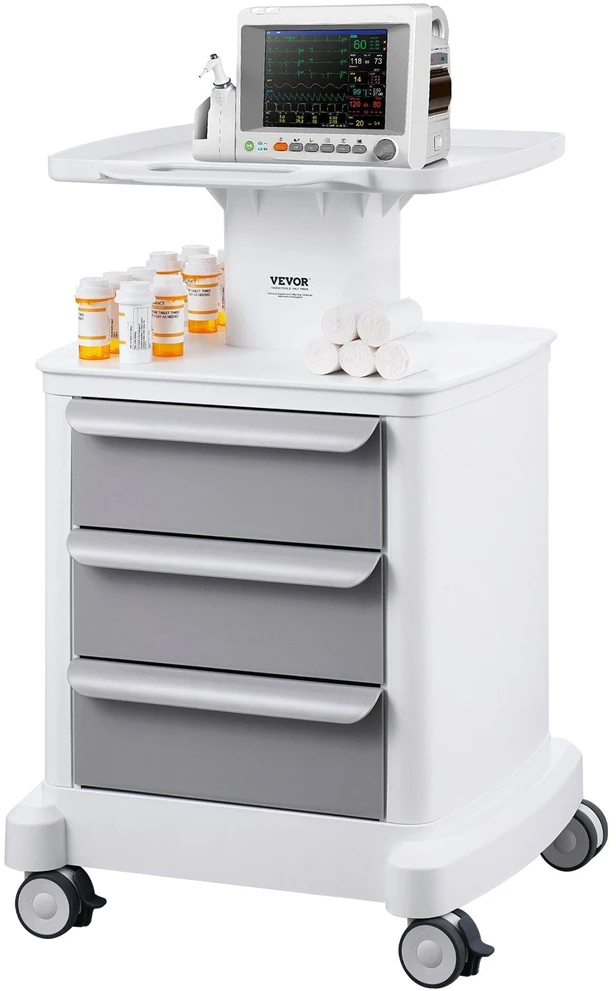 VEVOR 4 lygių mobilus medicininis vežimėlis su 3 stalčiais