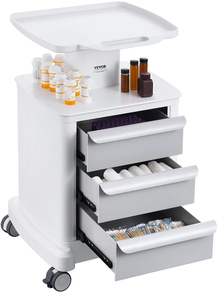 VEVOR 4 lygių mobilus medicininis vežimėlis su 3 stalčiais