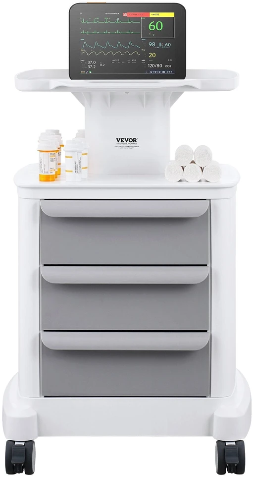 VEVOR 4 lygių mobilus medicininis vežimėlis su 3 stalčiais