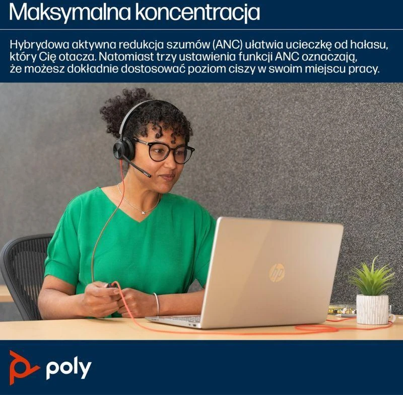 HP Poly „Poly Blackwire 8225 Stereo“ „USB-C“ ausinės + „USB-C/A“ adapteris