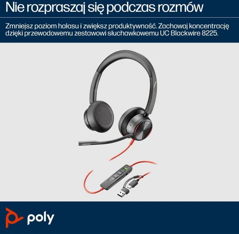 HP Poly „Poly Blackwire 8225 Stereo“ „USB-C“ ausinės + „USB-C/A“ adapteris