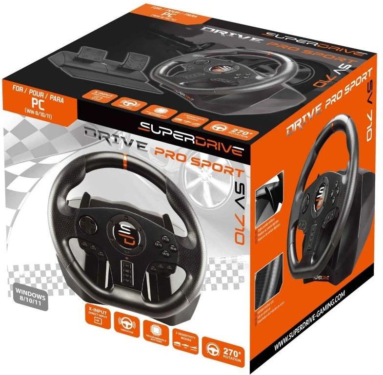 Laidinis žaidimų vairo komplektas su pedalais Subsonic Superdrive SV 710 Pro Sport, 28 cm