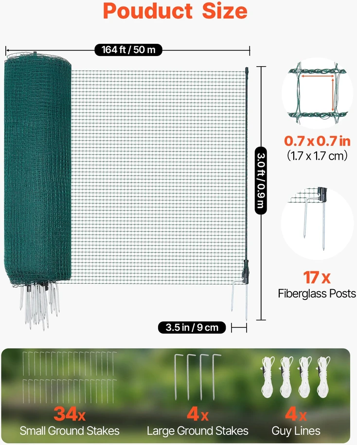 VEVOR Laikina plastikine tvora su stulpais 0.9 x 50 m