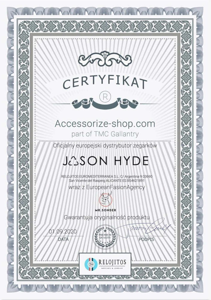 Laikrodis JASON HYDE JH30001. Kwarcowy, Kolor sidabrinė. Mężczyzna.