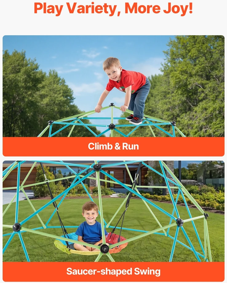 VEVOR 10 pėdų geometrinė laipiojimo kupolas su sūpynėmis