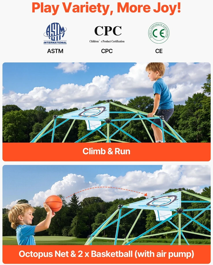 VEVOR 10 pėdų geometrinė laipiojimo kupolas