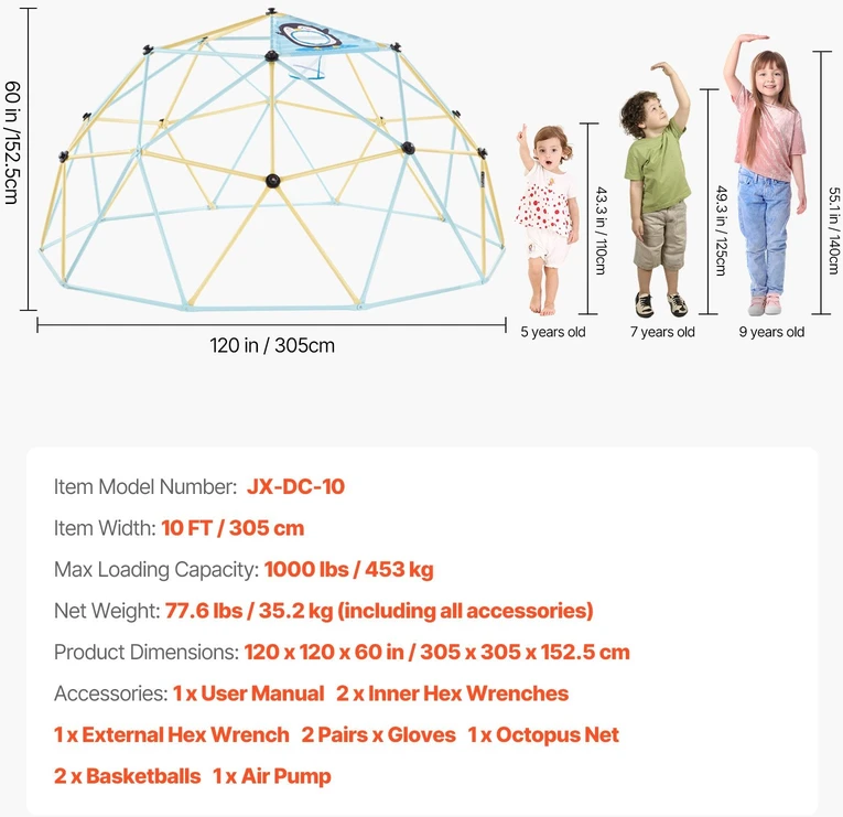 VEVOR Vaikų laipiojimo kupolas 10 FT 453 kg