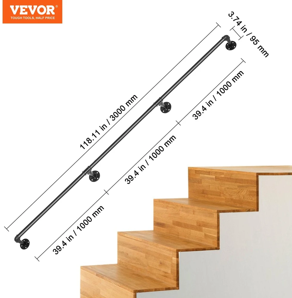 VEVOR 10FT ilginis turėklas su atrama