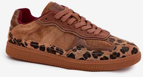 Laisvalaikio sportbačiai rudi su leopardiniu raštu iš zomšos