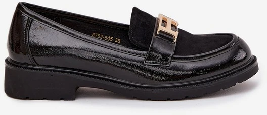 Lakuotos moteriškos juodos loafers tipo basutės su auksine detale S.Barski