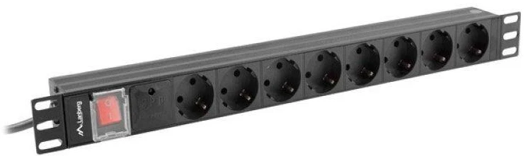 LANBERG PDU 19inch 1U 16A 8x Shuko 2m juodas